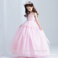 handmade high quality children clothing puffy long one piece dress pink flower girl dress
